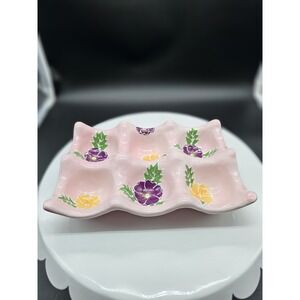 Vintage‎ Pink Ceramic Egg Holder By Ganz Painted Flowers Easter Spring